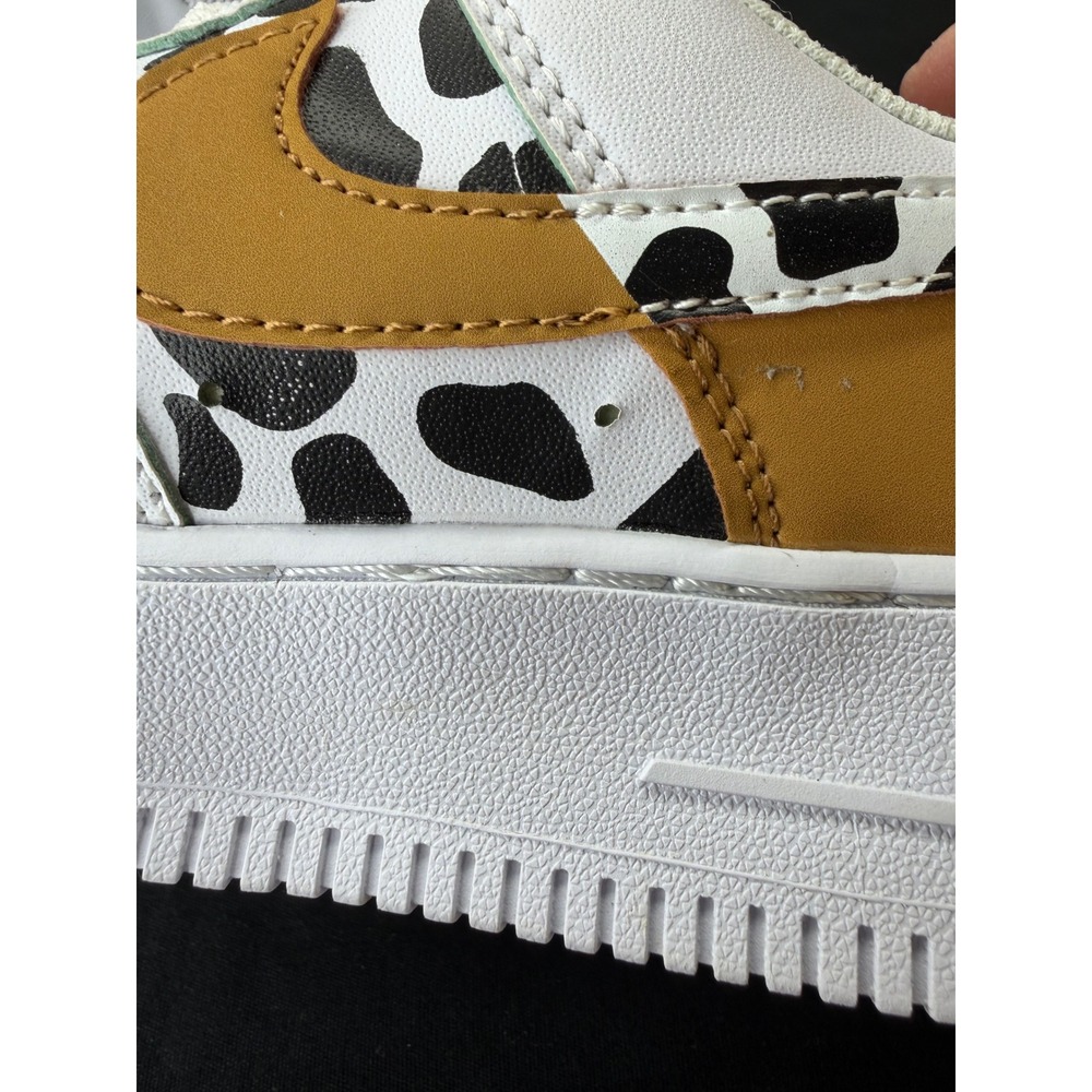 Nike Air Force 1 Low Animal Cow Print White Mustard Yellow Sneakers Womens 7.5 - Picture 12 of 16